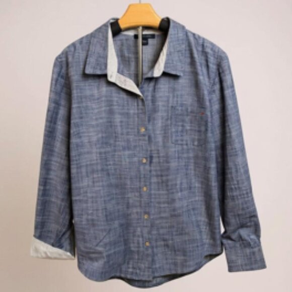 Tommy Hilfiger Blue Chambray Long Sleeve Casual Button-Down Blouse Women's XL - Picture 1 of 7